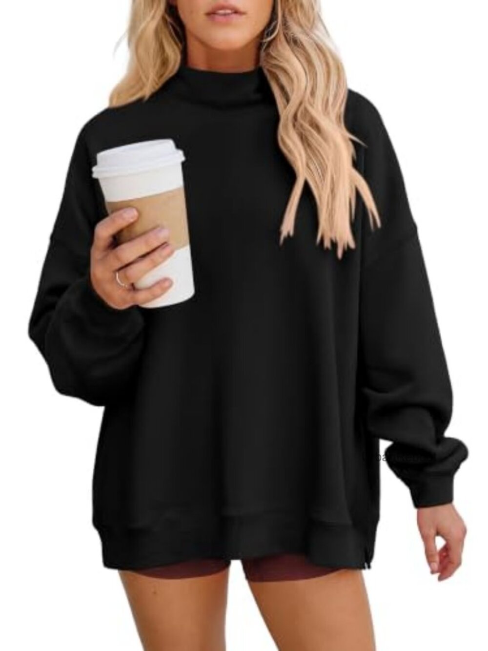 Oversized Mock Neck Sweatshirt Drop Shoulder Pullover Lightweight